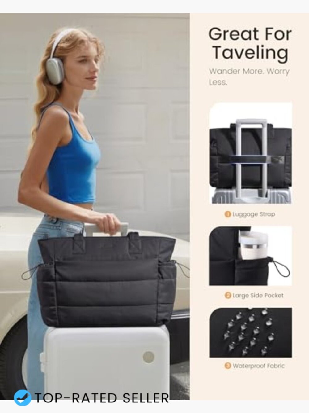 Tote Bag for Women with Giant Tumbler Holder Pocket Puffer Work Travel Laptop - Picture 6 of 7